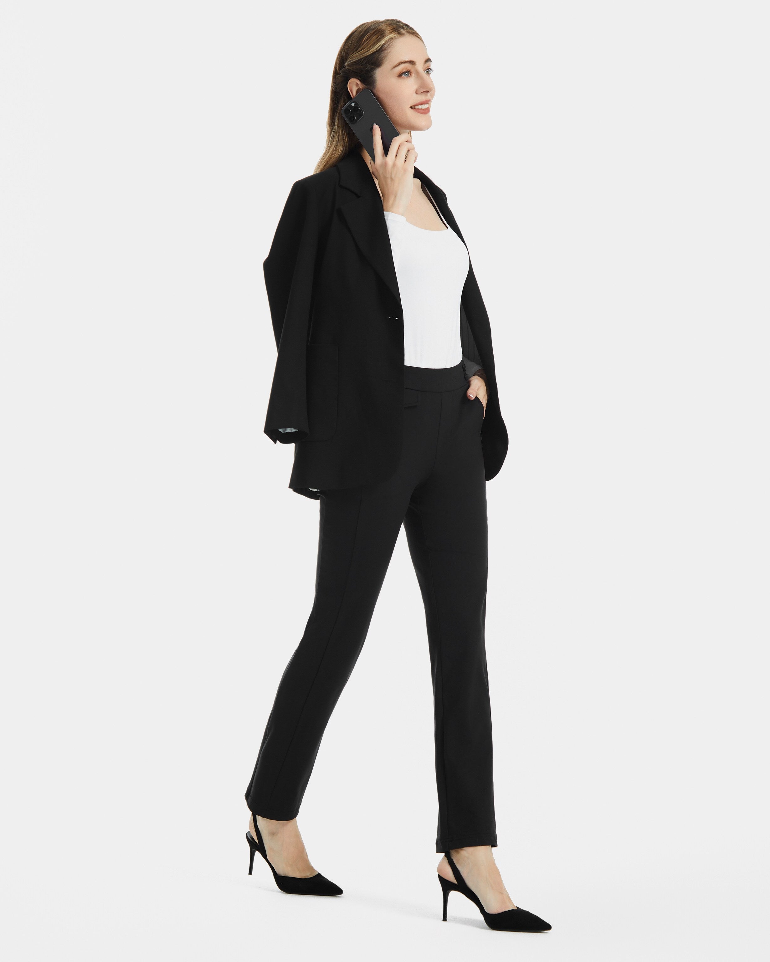 business pull on pants women BLACK