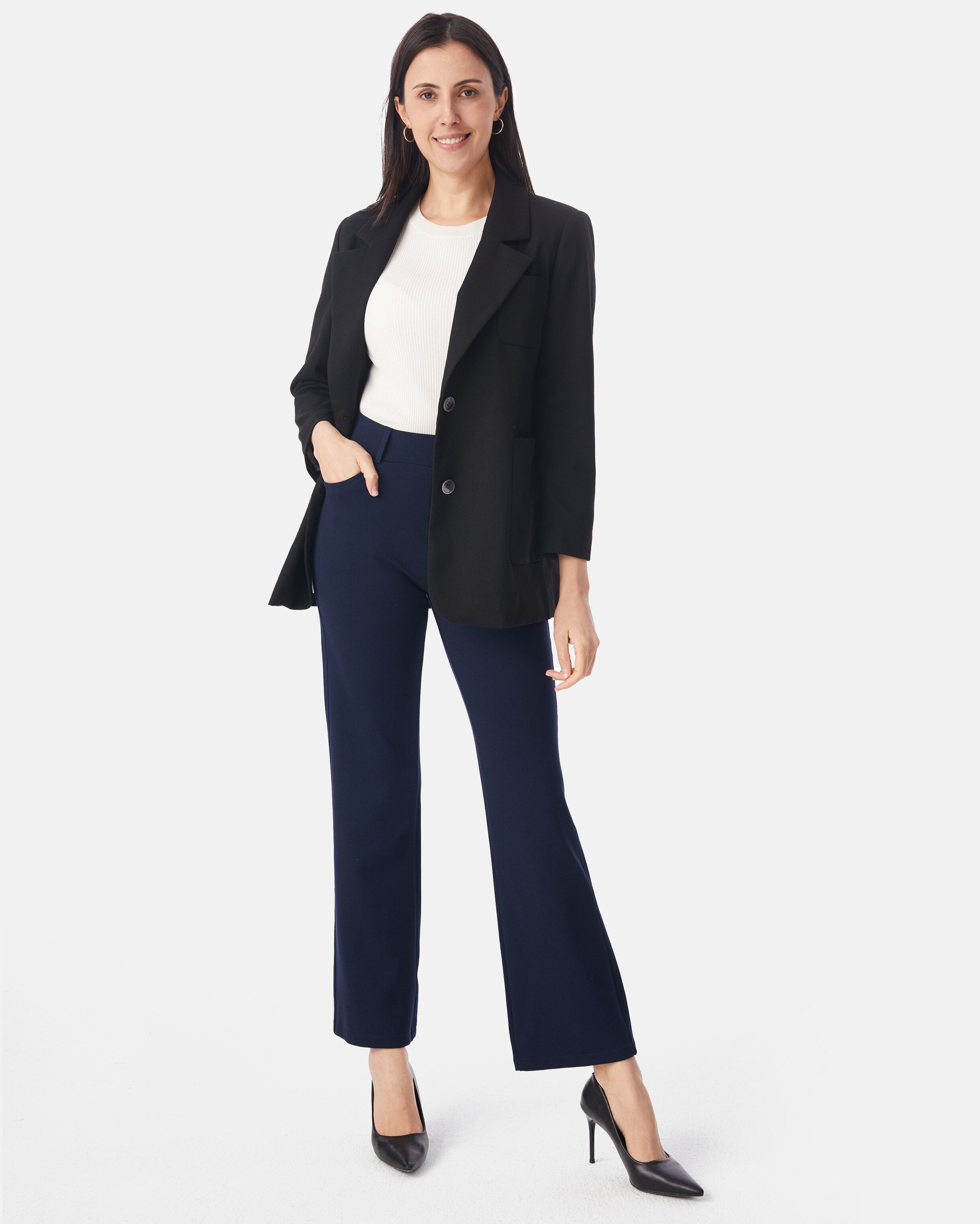 business straight pants navy blue