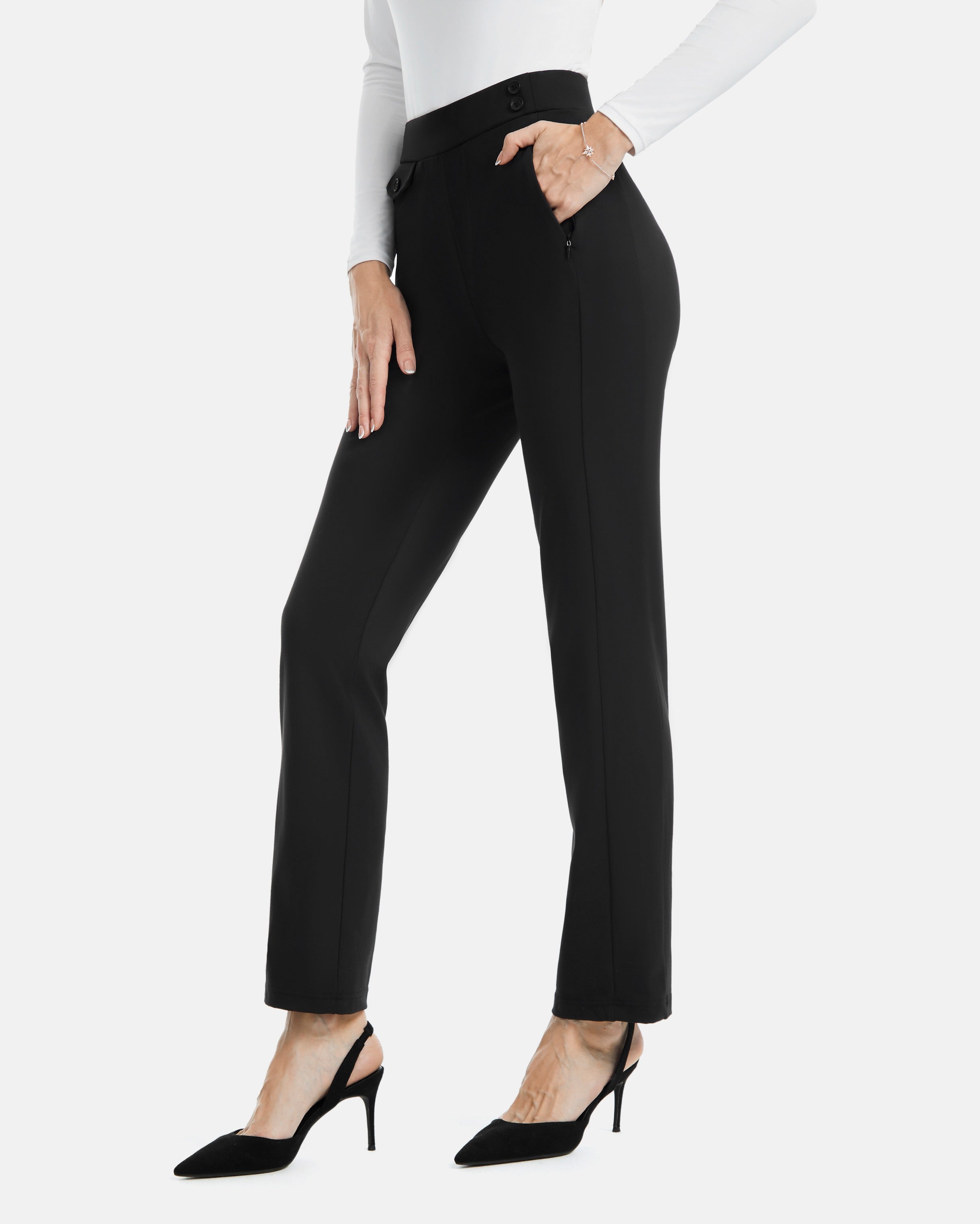 pull on straight pants black