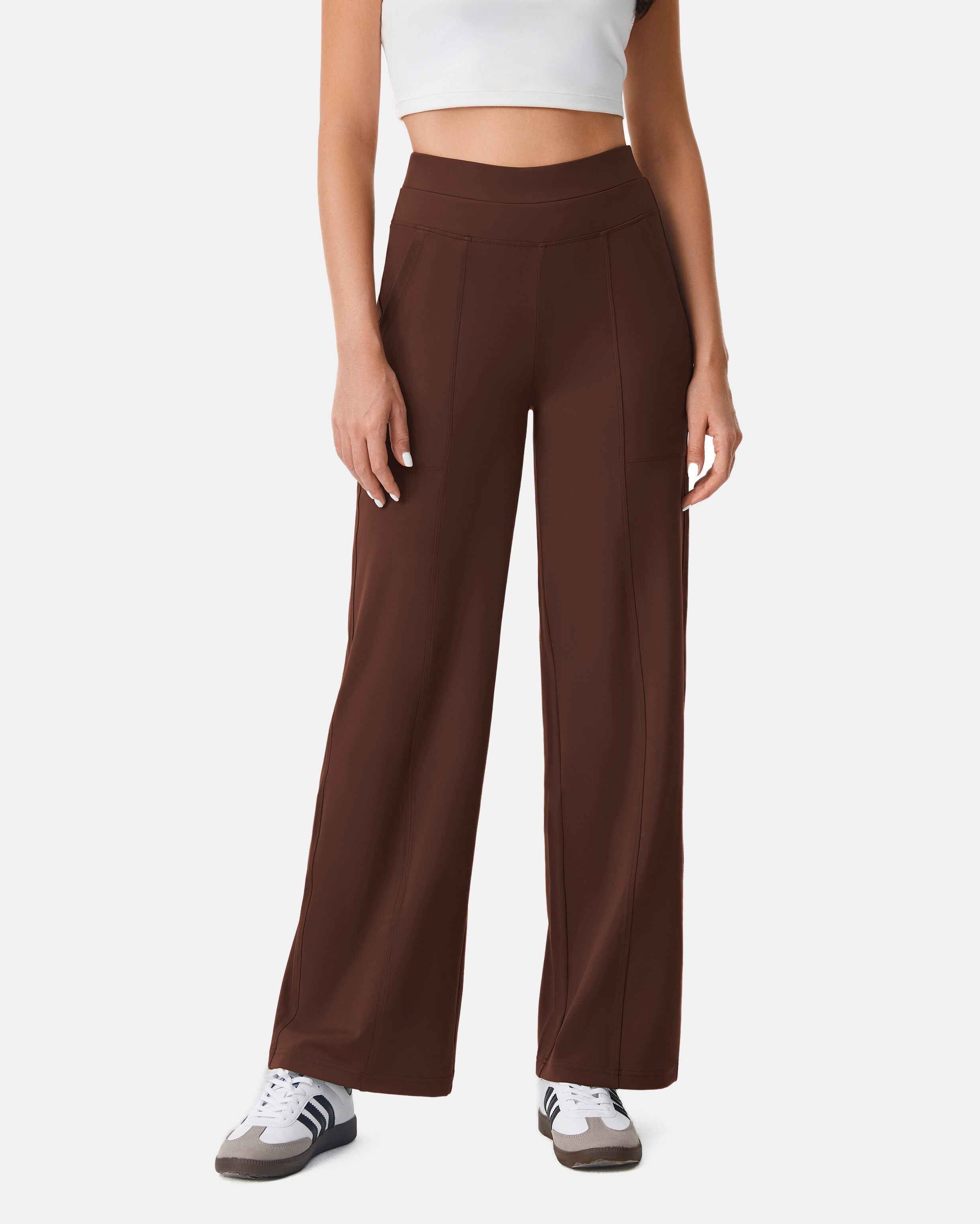wide leg pant with pockets women mocha brown
