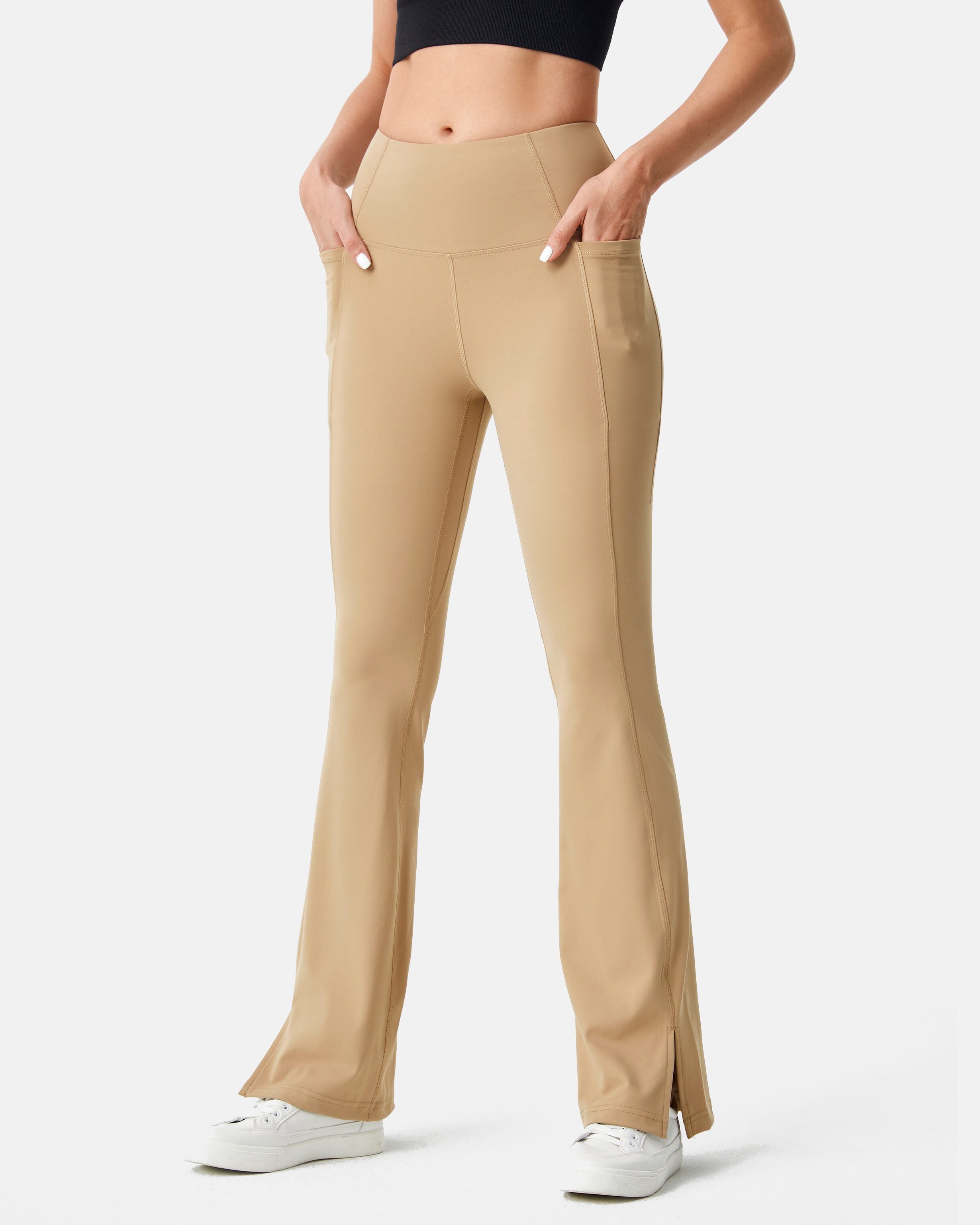 women flare leg pants khaki
