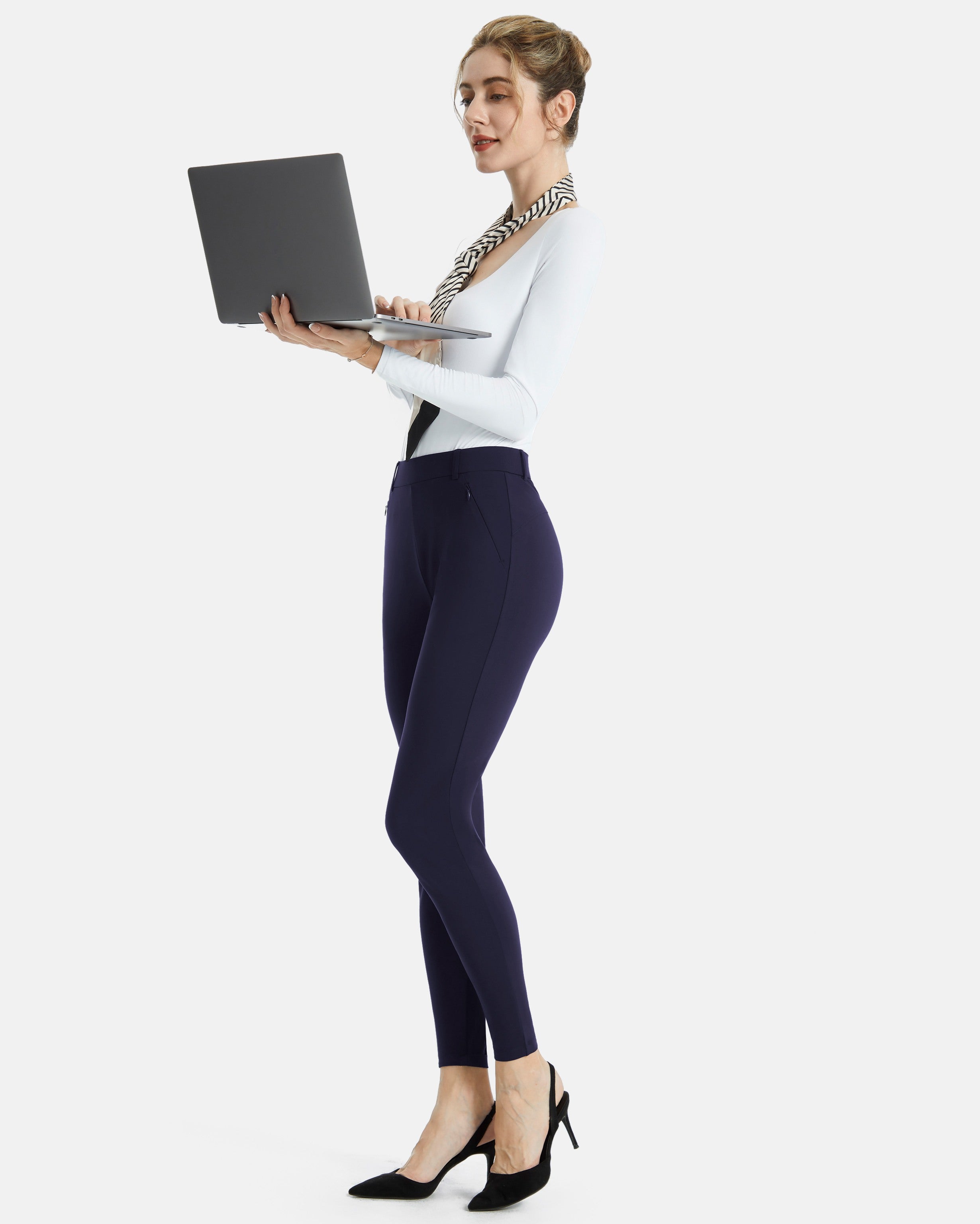 Skinny pull on pants navy blue
